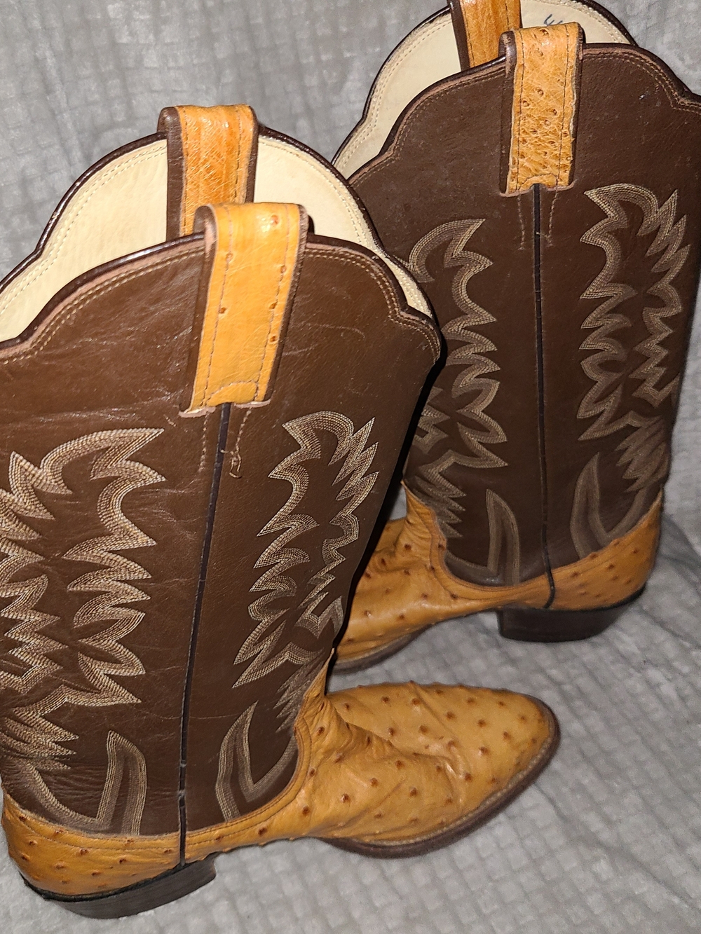 Classic Mens Bona Allen Two-Tone Ostrich Western Boots - Brown & Tan Size 8 1/2D - Picture 7 of 14